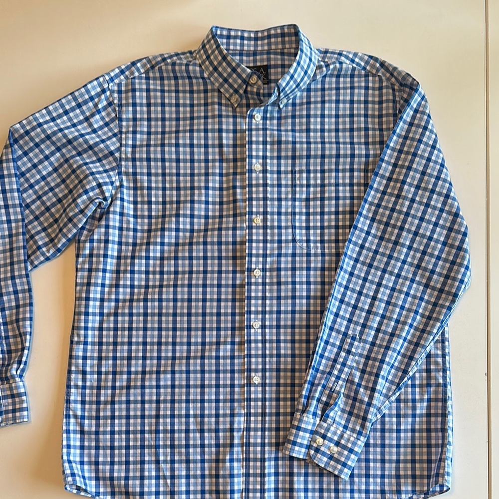 Jos. A Bank size L Blue Checkered Men's Shirt w/ button collar